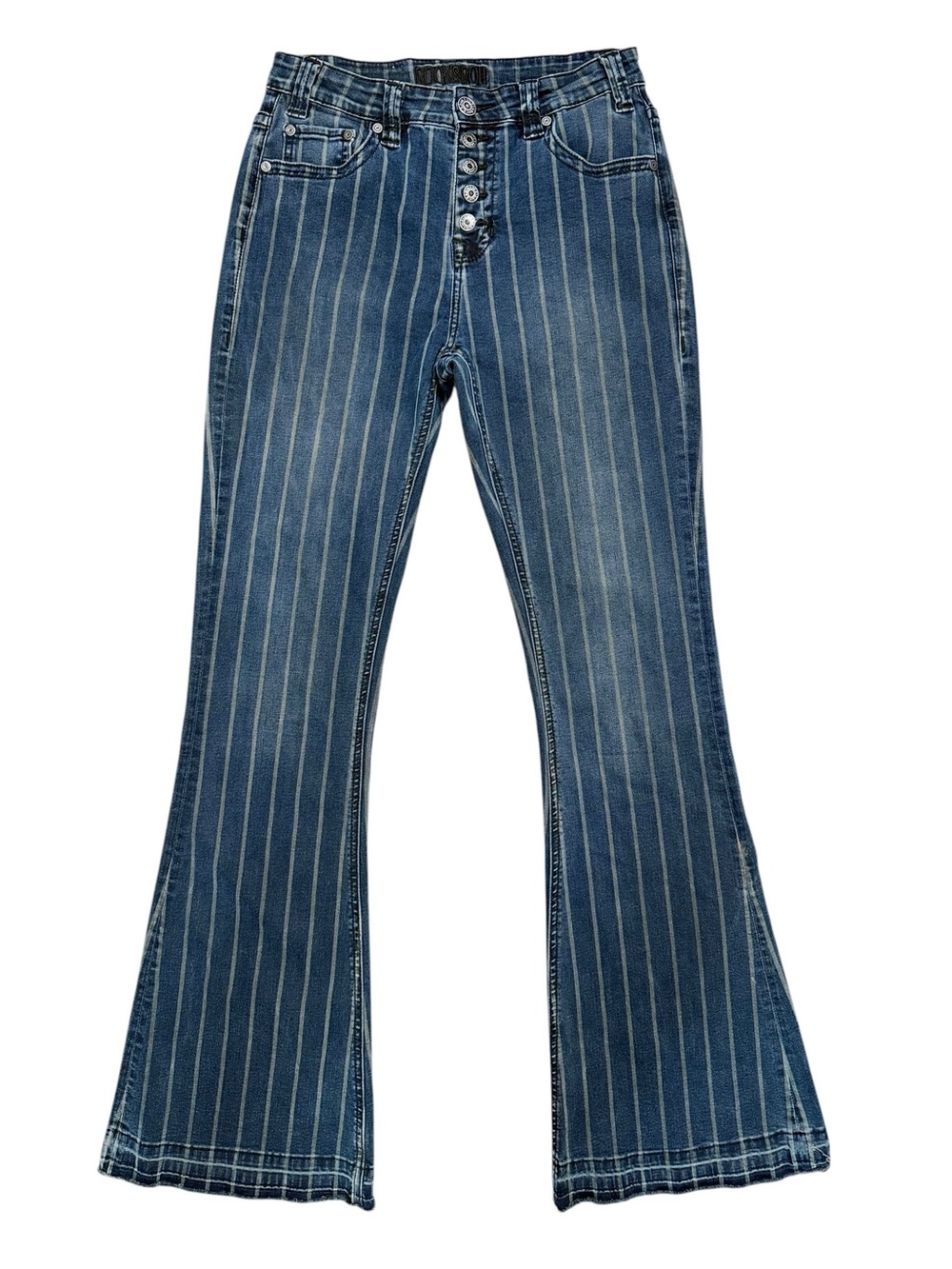 Rock & Roll Cowgirl Pinstripe Button Fly Flare Jeans Women’s 28x32 - Picture 2 of 10